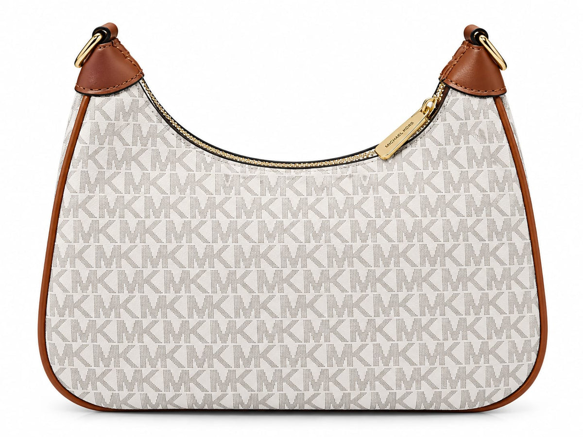Michael Kors Signature Logo Hobo Shoulder Bag - Cream & Brown#0078