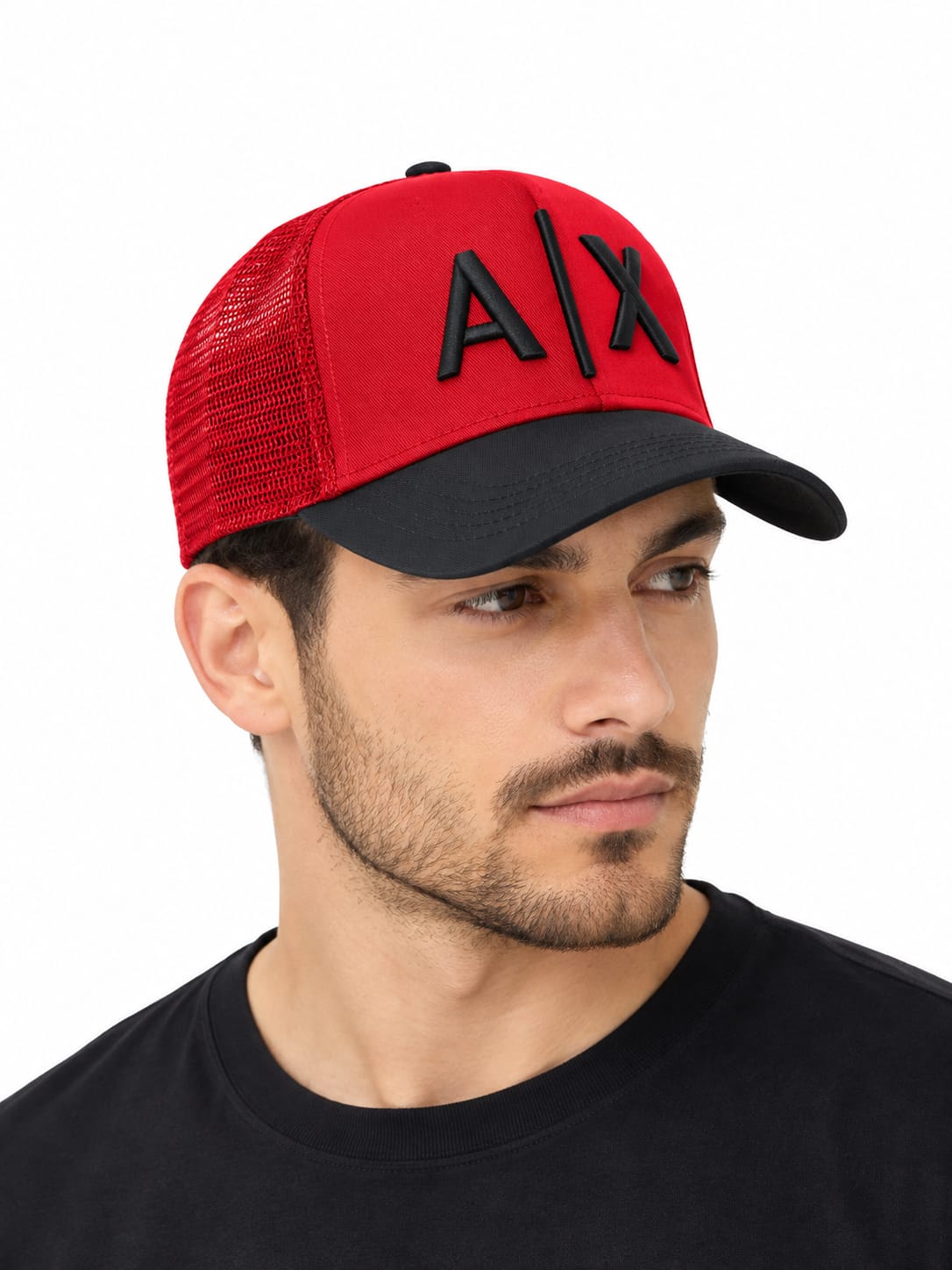 Armani Exchange A|X Men's Adjustable Red & Black Mesh Trucker Cap#6