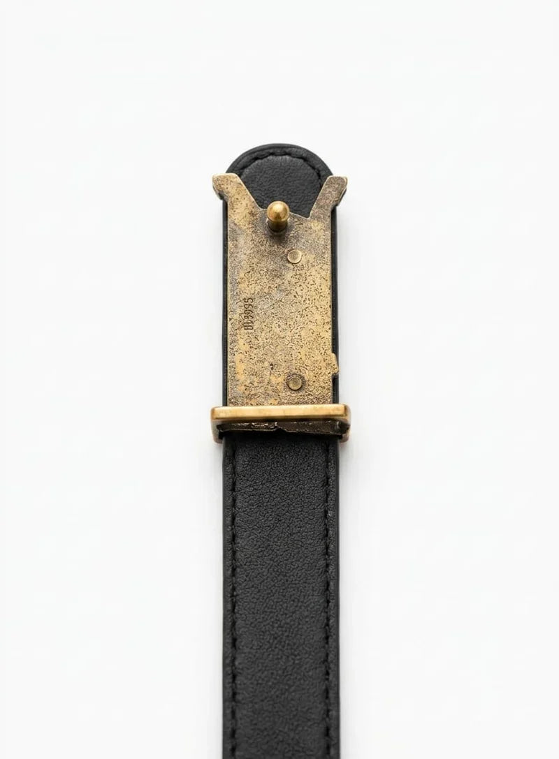 Yves Saint Laurent (YSL) Women's Reversible Premium Leather Belt – Brown / Black with Gold YSL Monogram Buckle#06