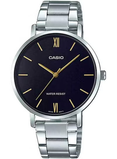 Casio Women's LTP-VT01D-1BUDF Silver Stainless Steel Analog Watch with Black Dial