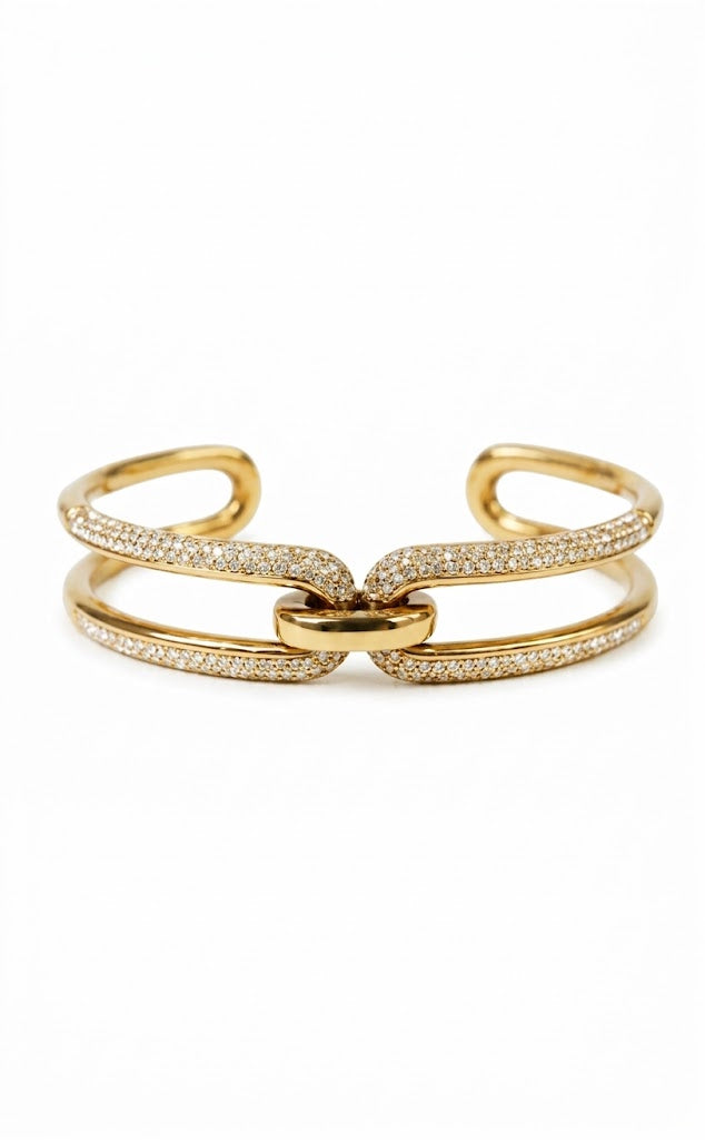 Women's Gold Stainless Steel Open Cuff Bracelet – Modern Chain-Inspired Elegant Design#022