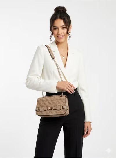 GUESS Beige Women Shoulder Bag – Elegant Printed Leather Envelope Flap Bag#197