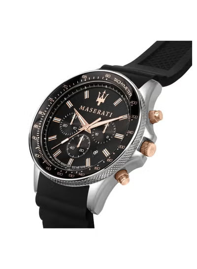 Maserati Sfida R8871640002 Men’s Watch – Black Dial, Black Rubber Strap, Quartz Chronograph, 44mm, 100M Water Resistance