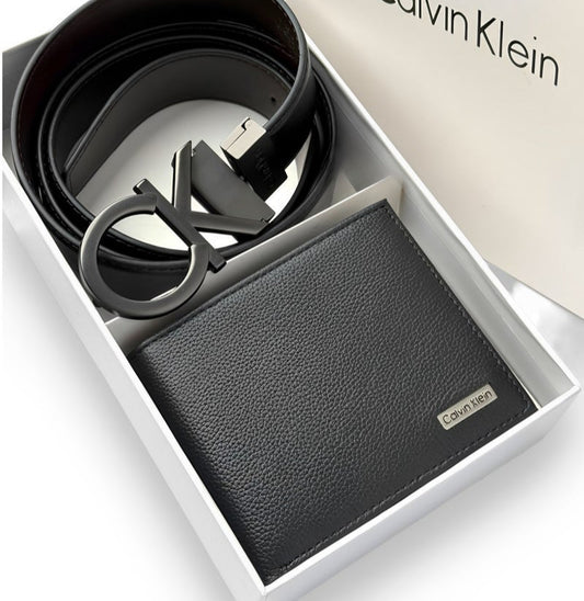 CK Black Leather Wallet-Belt Set For Men 13#
