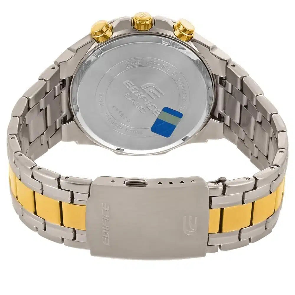 Casio Edifice Chronograph Watch for Men – Black Dial with Two-Tone Silver & Gold Stainless Steel Strap (EFR539SG-1A)