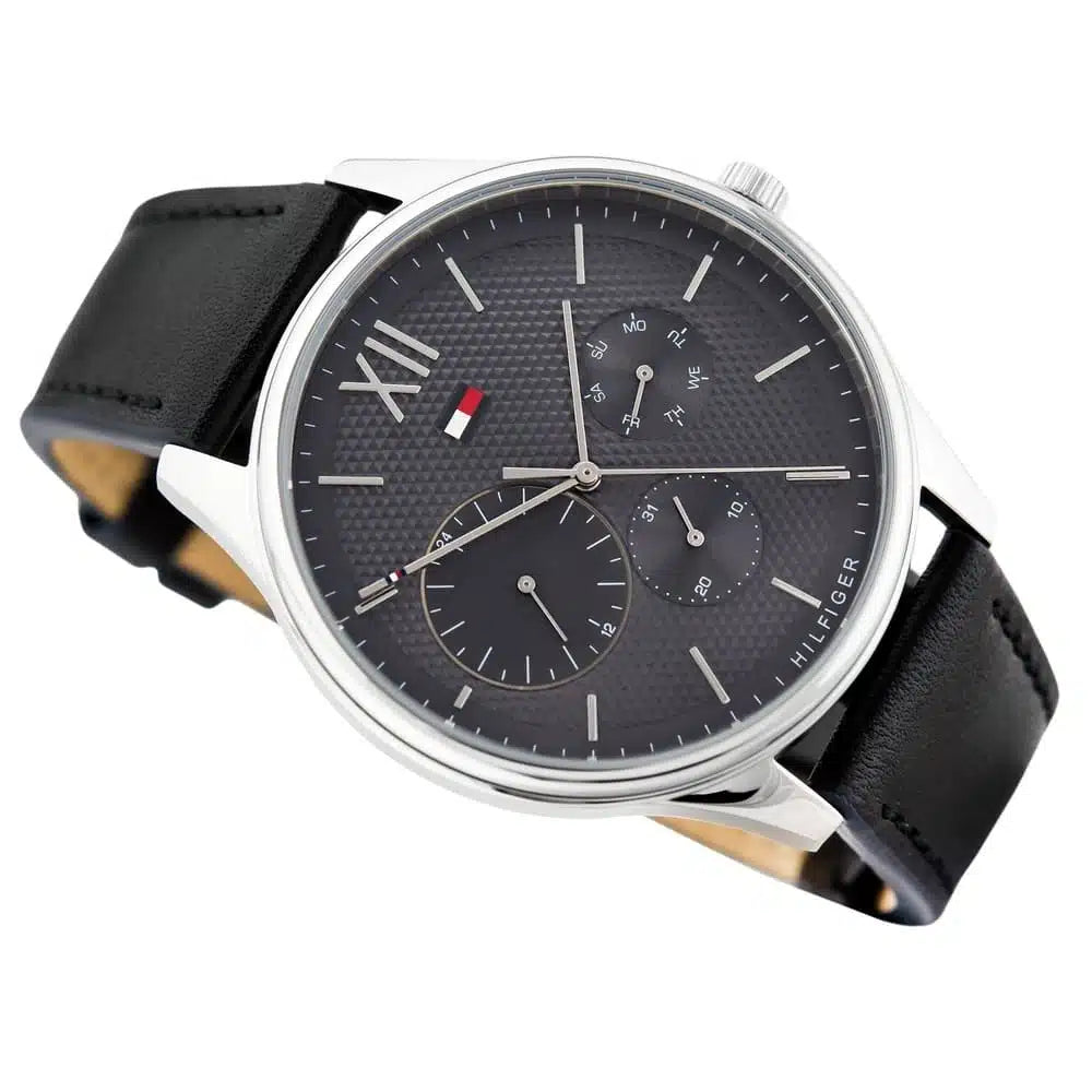 Men’s Watch – Tommy Hilfiger Damon 1791417, Gray Dial with Genuine Black Leather Strap
