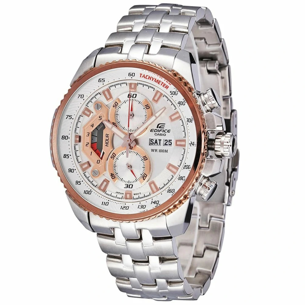 Casio Edifice EF-558D-7A Men’s Chronograph Watch – Silver Dial, Stainless Steel Bracelet, 100M Water Resistance