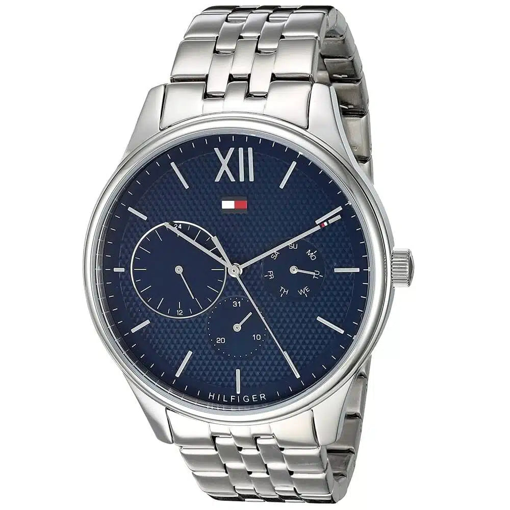Tommy Hilfiger 1791416 Damon Men’s Watch – Blue Dial, Silver Stainless Steel Bracelet, Day & Date Display, Quartz Movement