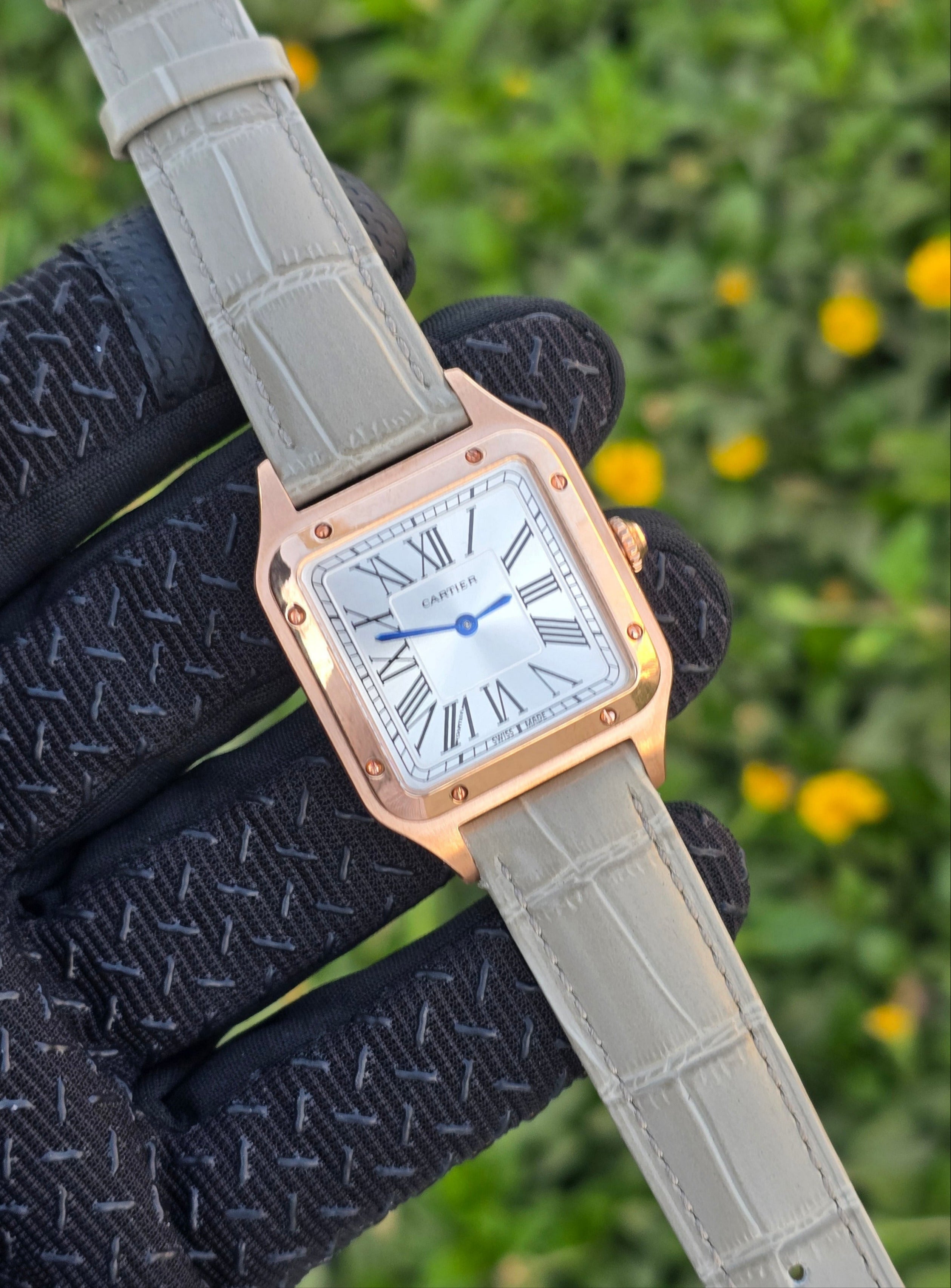 Cartier Santos Watch For Unisex - Grey Strap & Silver Dial