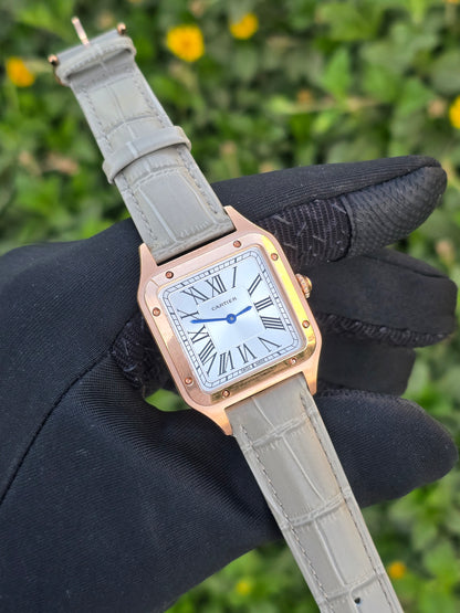 Cartier Santos Watch For Unisex - Grey Strap & Silver Dial
