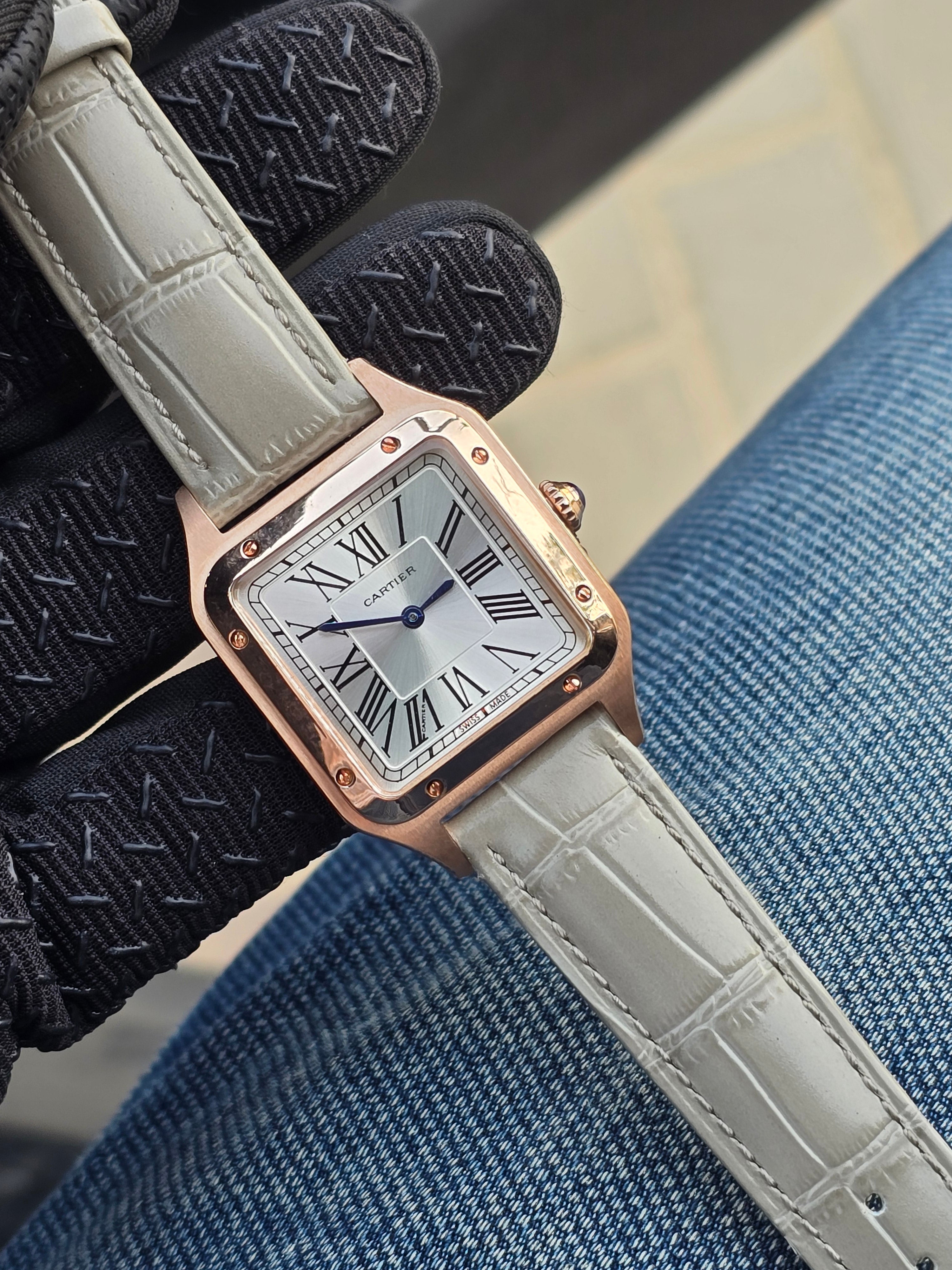 Cartier Santos Watch For Unisex - Grey Strap & Silver Dial