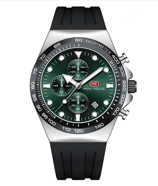 Mini Focus Watch with Green Dial & Silver Case For Men MF0488G