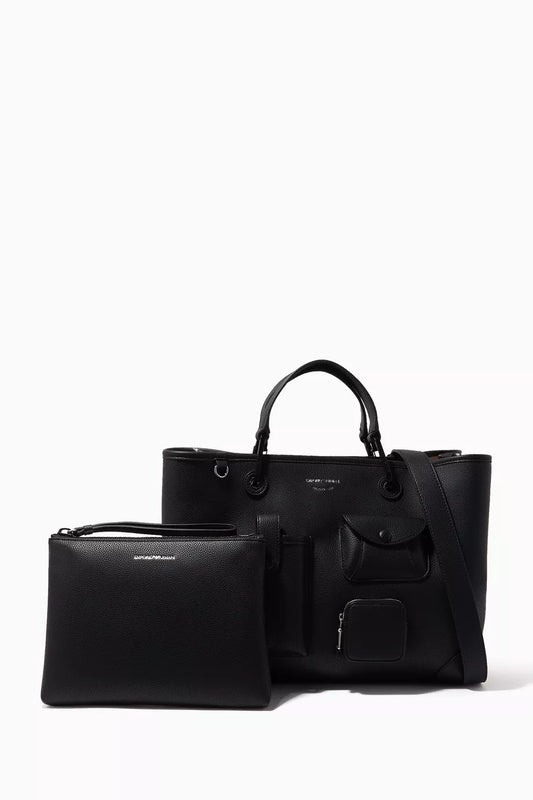 EA Black Leather Shoulder Bag 101#