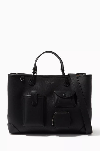 EA Black Leather Shoulder Bag 101#