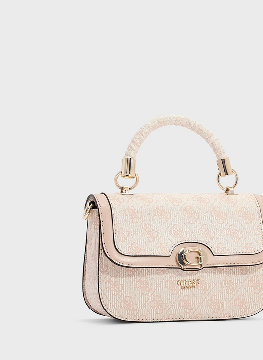 GUESS Orlina Logo Top Handle Flap Satchel – Sand Monogram Satchel