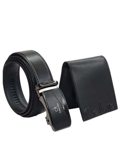 CK Black Leather Wallet-Belt Set For Men 17#