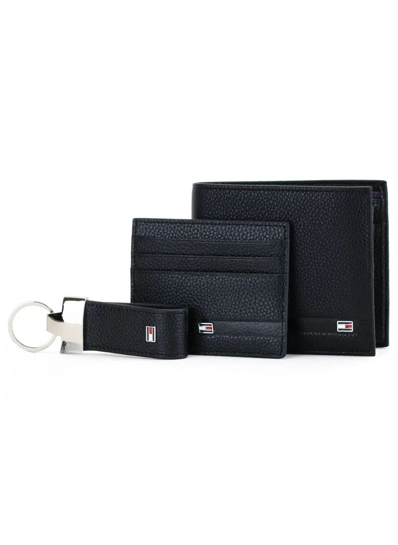 TH Black Leather Wallet-Keychain-Card Holder Set For Men #5