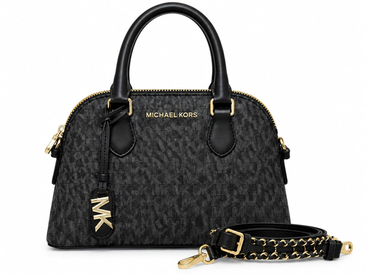 Michael Kors Women's Signature Monogram Dome Satchel Handbag, Black#0045