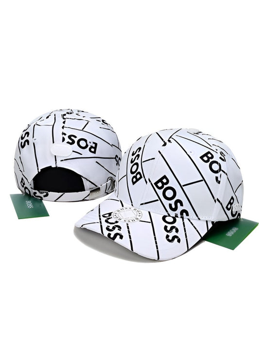 BOSS All-Over Logo Print White Baseball Cap