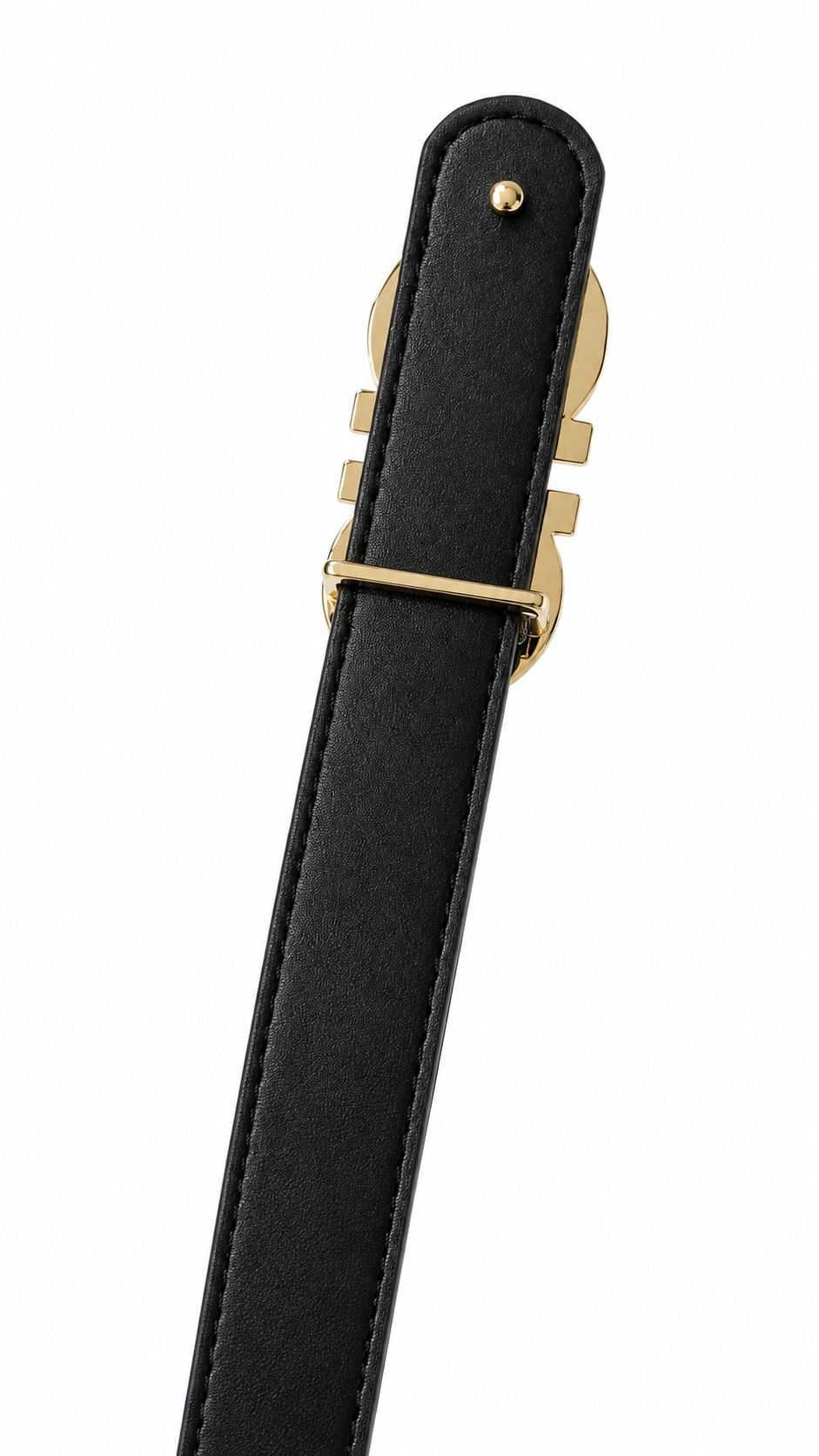 Salvatore Ferragamo Women's Leather Belt with Gold Gancini Buckle – Black#07