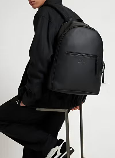 Armani Exchange Black Leather Backpack – Premium Minimalist Urban Laptop & Everyday Backpack#7-100