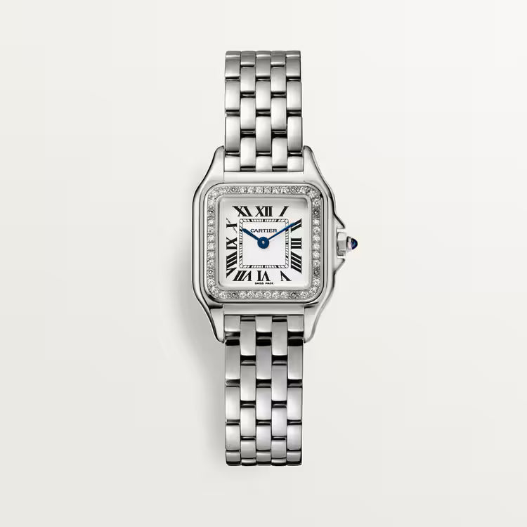 Cartier Panthère de Cartier Small Model Women's Watch – Stainless Steel, Quartz Movement, Silver Dial with Rhinestone Bezel