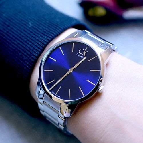 Calvin Klein Men's Watch K2G2114N – City Collection, Blue Dial, Stainless Steel Strap, Quartz Movement, 50M Water Resistant