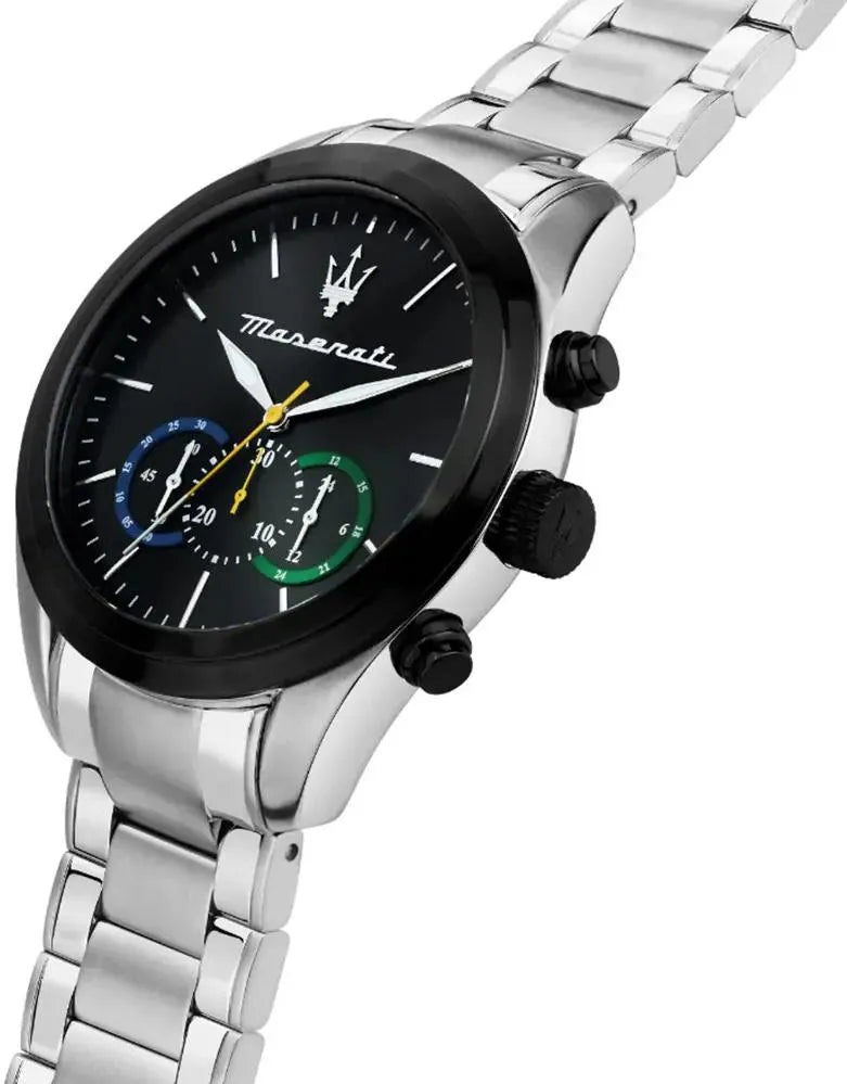 Maserati Traguardo Men's Black Dial Stainless Steel Chronograph Watch - 45mm