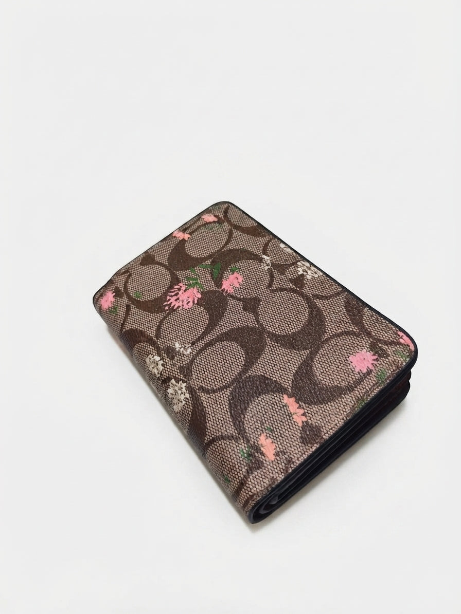 Coach Signature Medium Corner Zip Wallet - Brown/Red