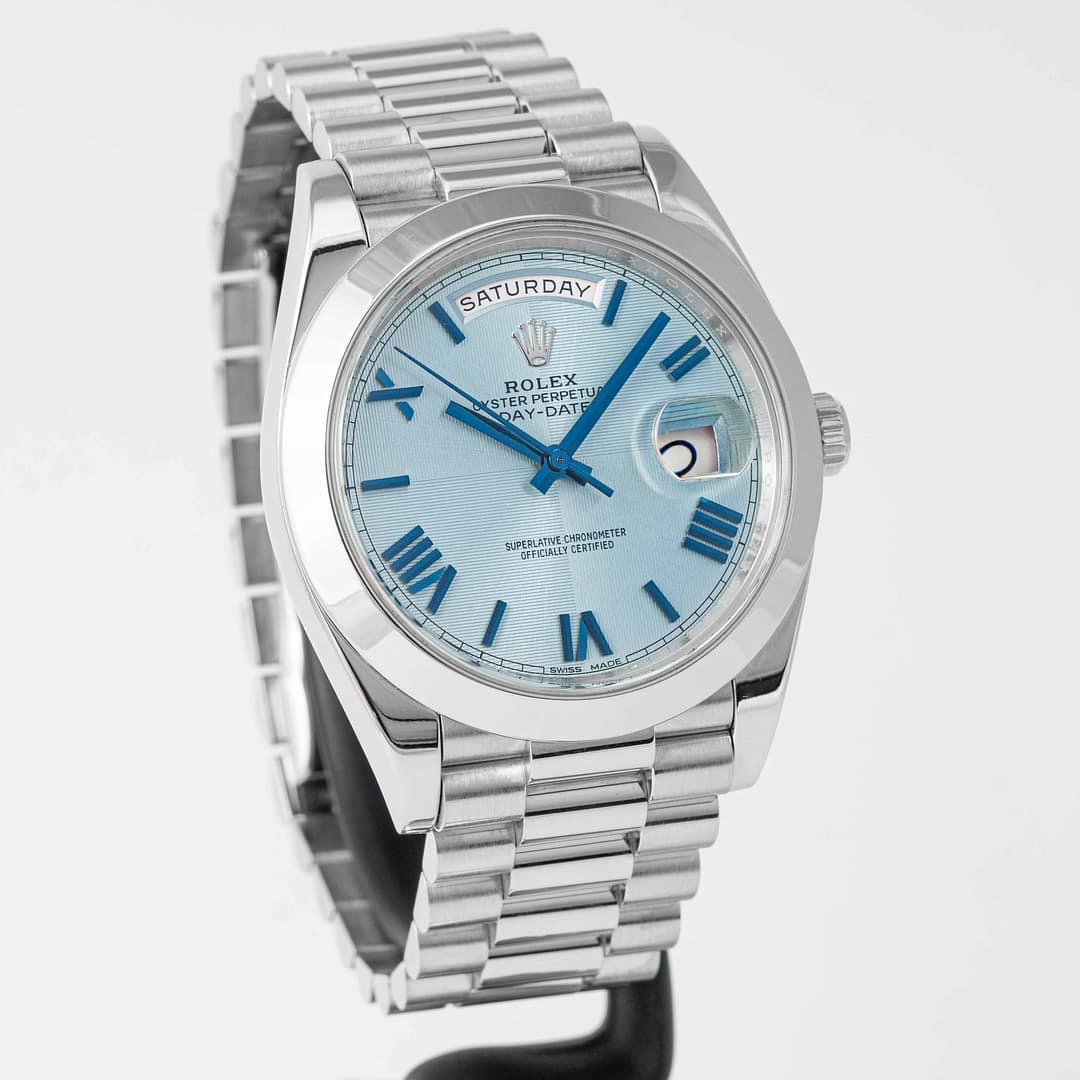 Rolex Day-Date 40 Ice-Blue Quadrant Motif Dial Watch-RX-DAYD-01