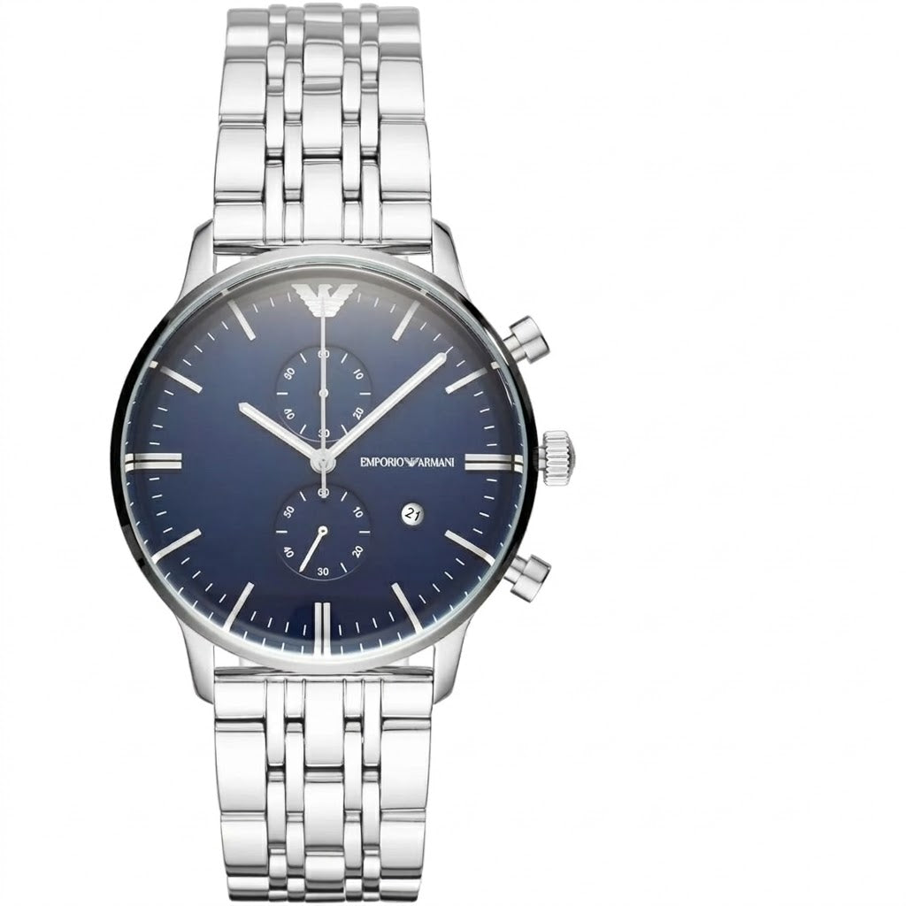 Emporio Armani Gianni AR80013 Men’s Watch – Blue Dial Stainless Steel Elegant Fashion Chronograph-Style Watch
