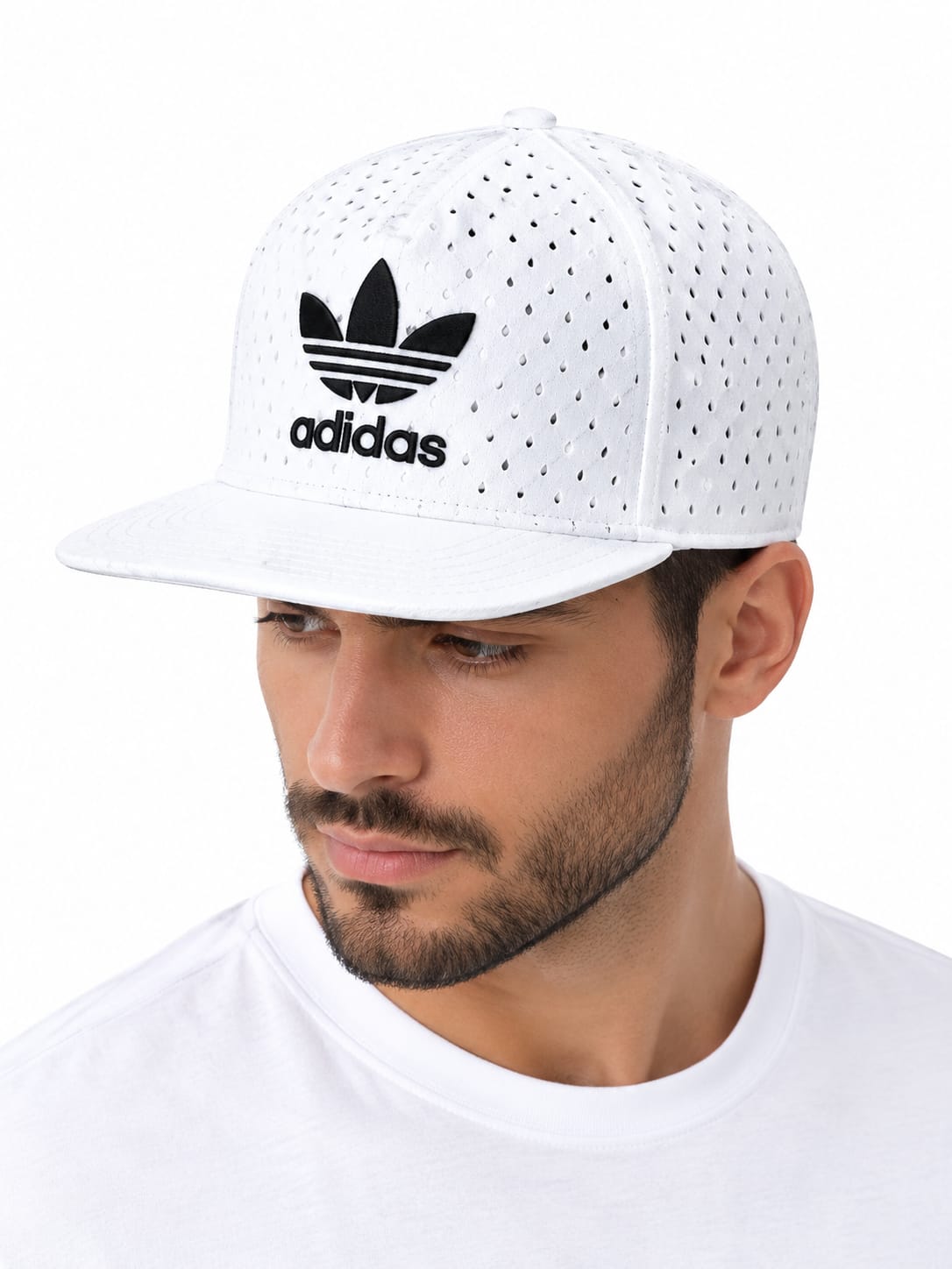 adidas Men's White Perforated Baseball Cap with Trefoil Logo and Adjustable Snapback#12