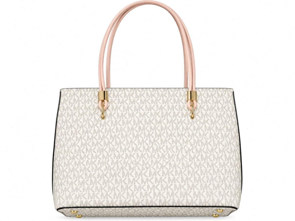 Michael Kors Signature Logo Large Tote Bag – Cream & Blush Pink#0037