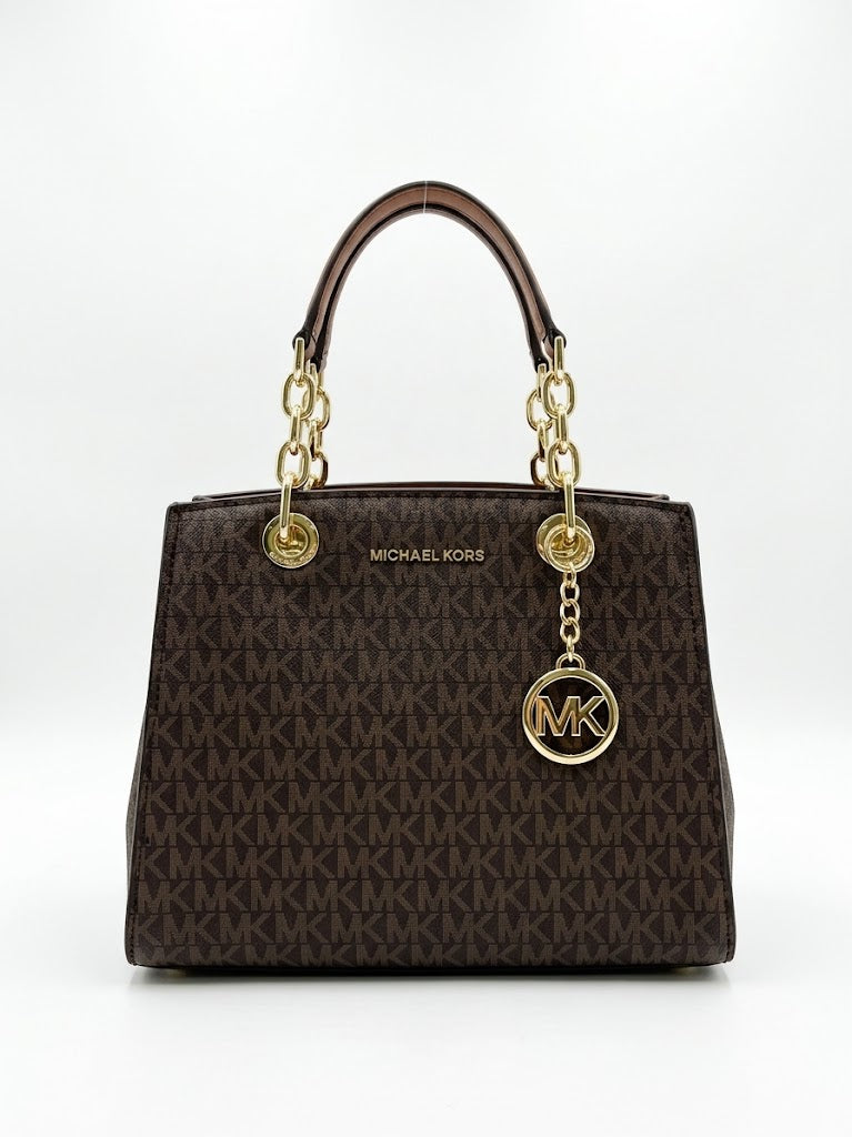 Michael Kors Cynthia Signature Logo Medium Satchel Bag - Brown #0028