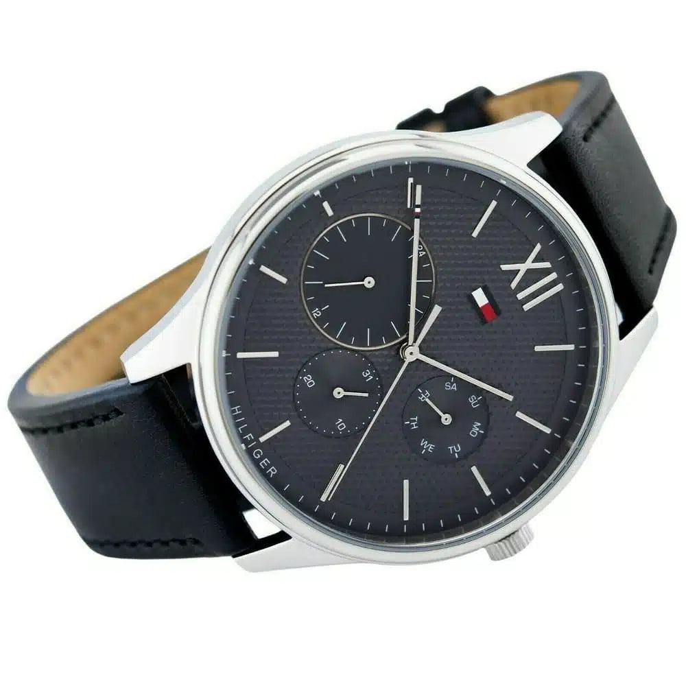 Men’s Watch – Tommy Hilfiger Damon 1791417, Gray Dial with Genuine Black Leather Strap