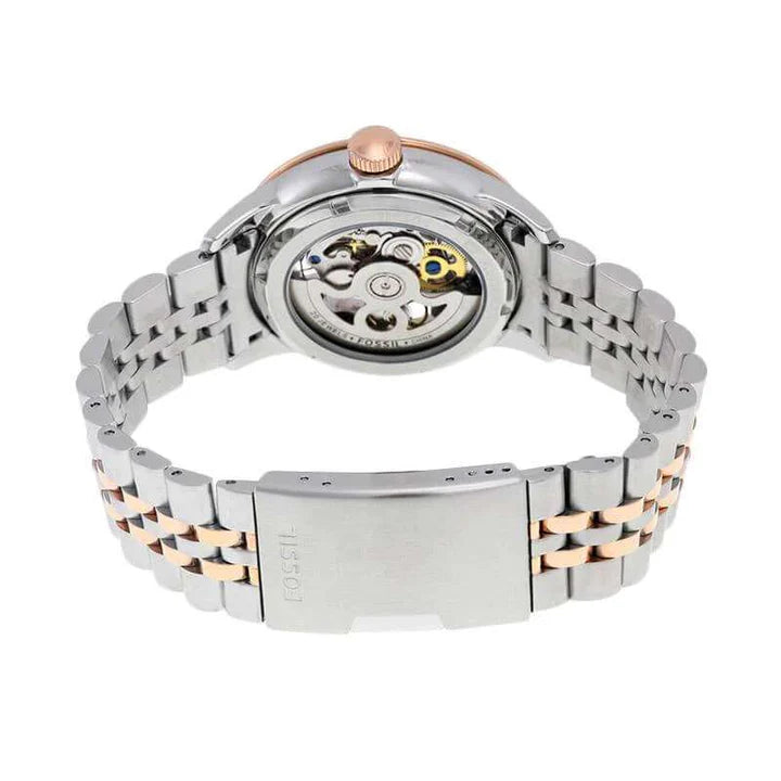 Fossil Townsman Automatic Skeleton Watch for Men ME3075 – White Skeleton Dial, Two-Tone Stainless Steel, 40mm