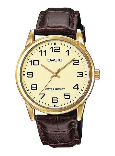 Leather Analog Watch MTP-V001GL-9BUDF - 38 mm - Brown