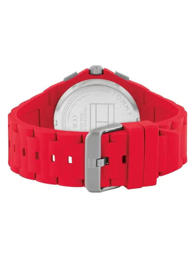 Tommy Hilfiger Neo Men’s Watch – Silver Dial with Red Silicone Strap, Quartz 44mm (1792123)