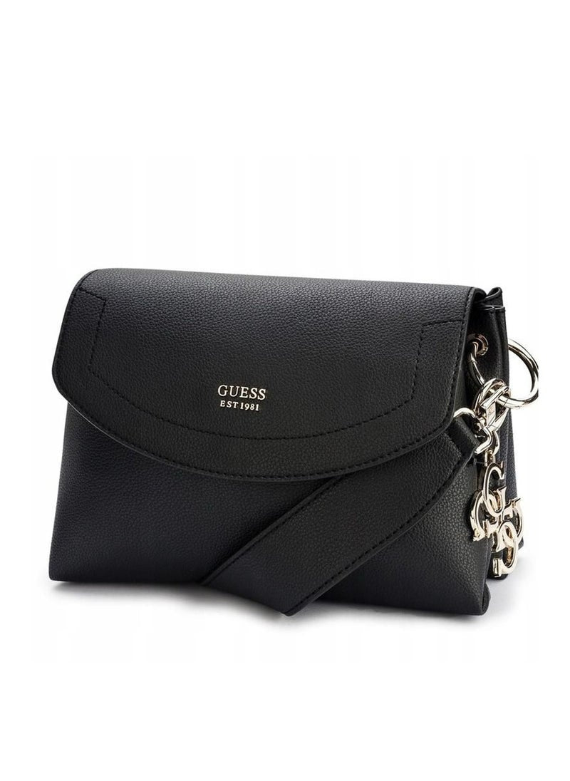 GU Black Leather Shoulder Bag For Women 73#