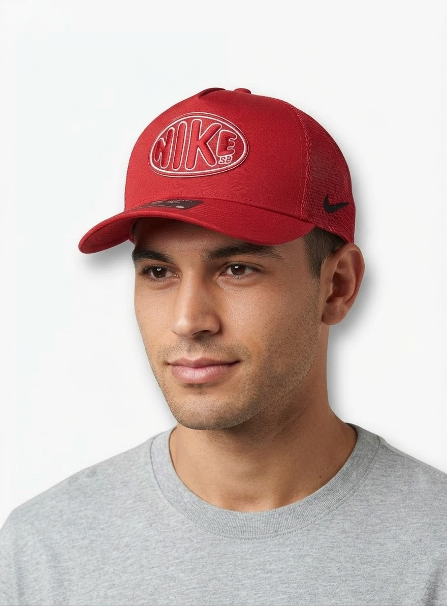Nike SB Red Trucker Hat with Oval Logo and Mesh Back#4