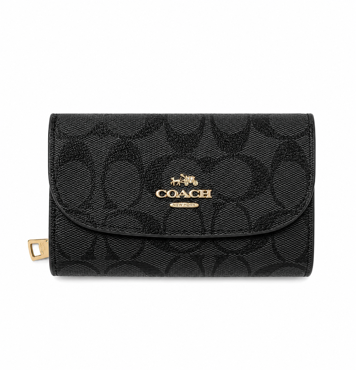 COACH Women's Premium Leather Wallet – Gray with Signature Embossed Pattern & Gold Zipper#03