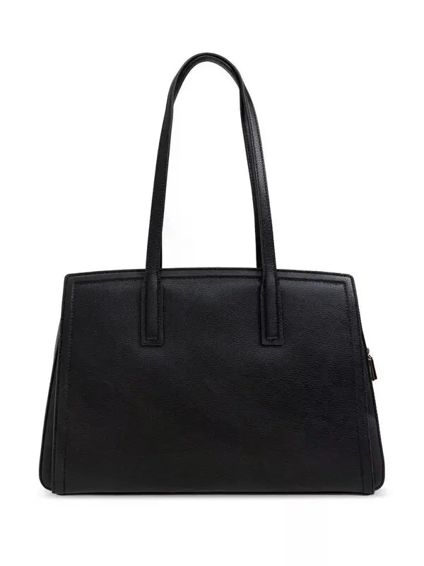Michael Kors Black Structured Leather Tote Bag with Gold MK Logo Charm #0055