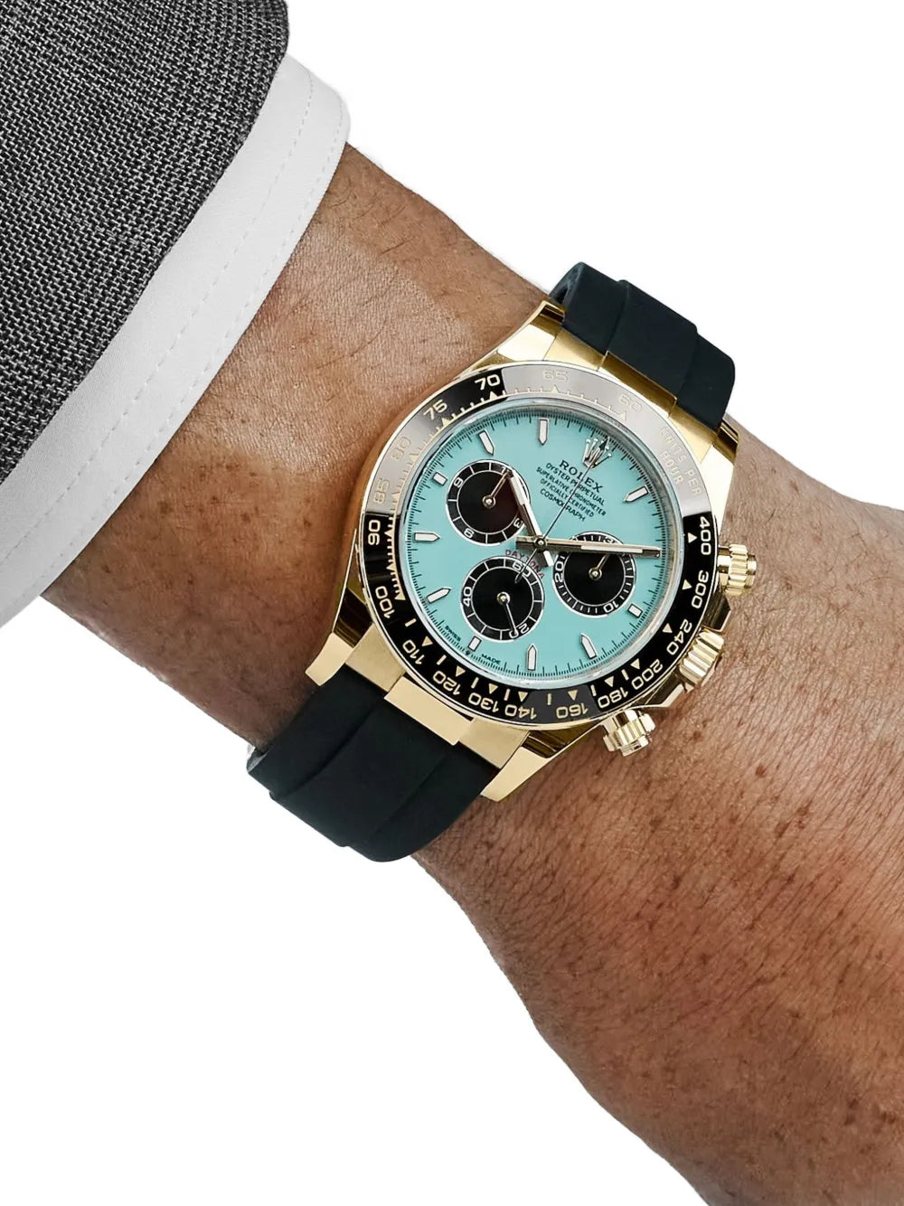 Rolex Daytona Men's Watch with Turquoise Dial, Gold-Tone Stainless Steel Case and Black Rubber Strap, 40mm – Model 126518LN
