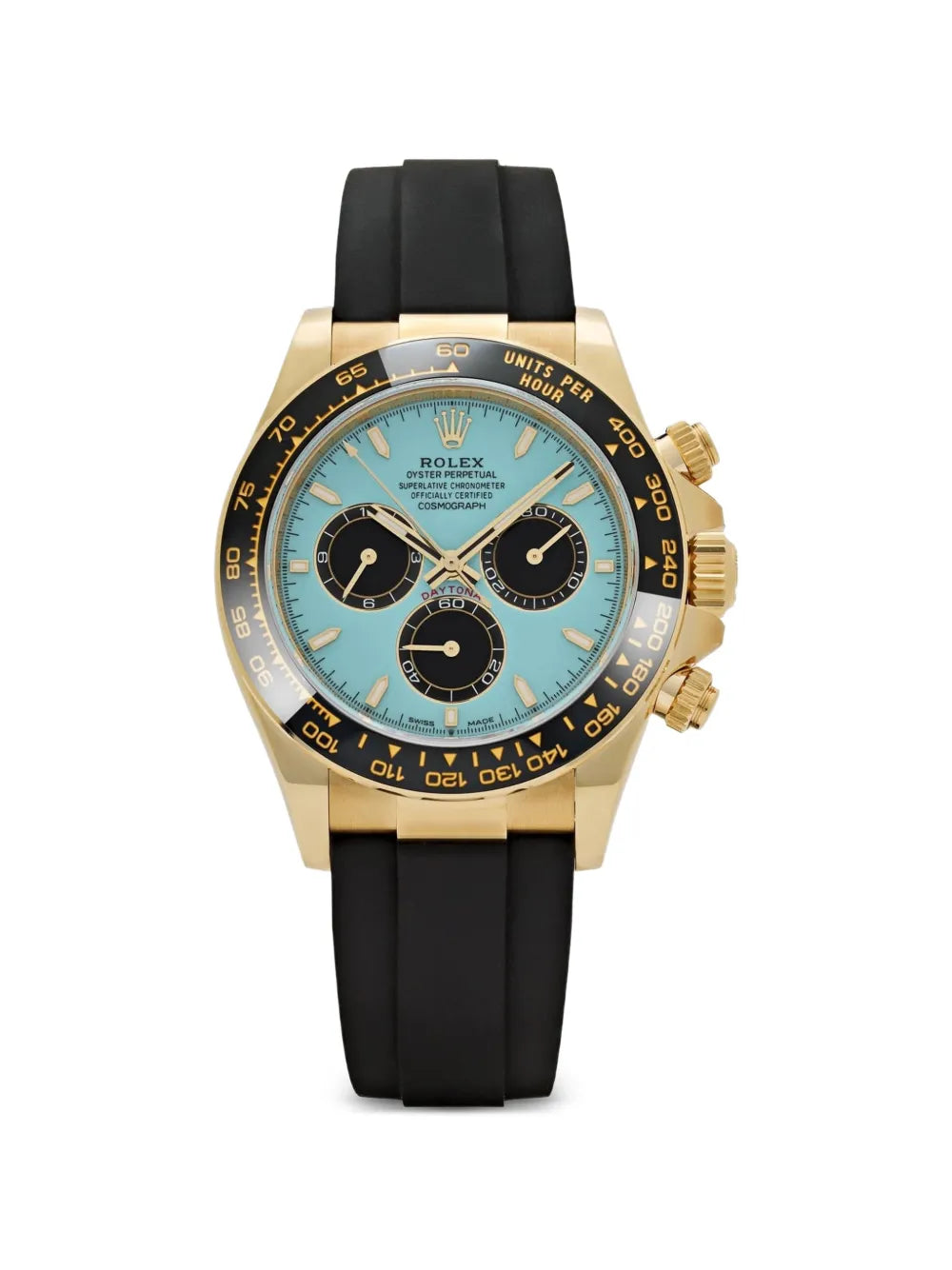 Rolex Daytona Men's Watch with Turquoise Dial, Gold-Tone Stainless Steel Case and Black Rubber Strap, 40mm – Model 126518LN