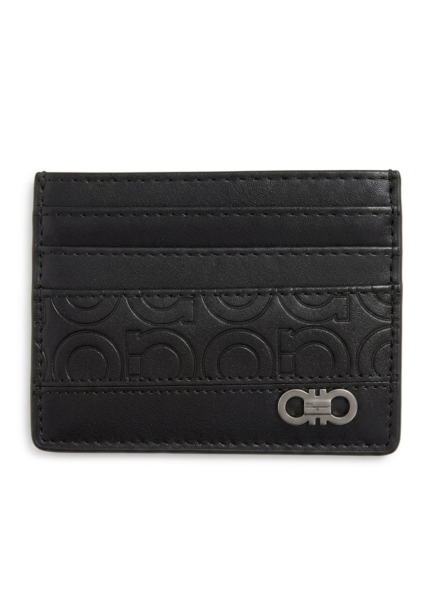 Luxury Black Leather Card Holder – Slim Card Case with Elegant Metal Logo#25