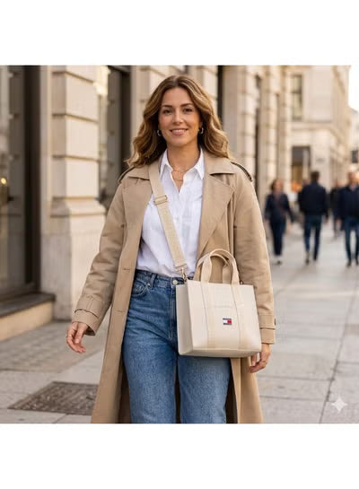 Tommy Hilfiger Women’s Beige Tote Handbag – Elegant Leather Design for Everyday Use#80