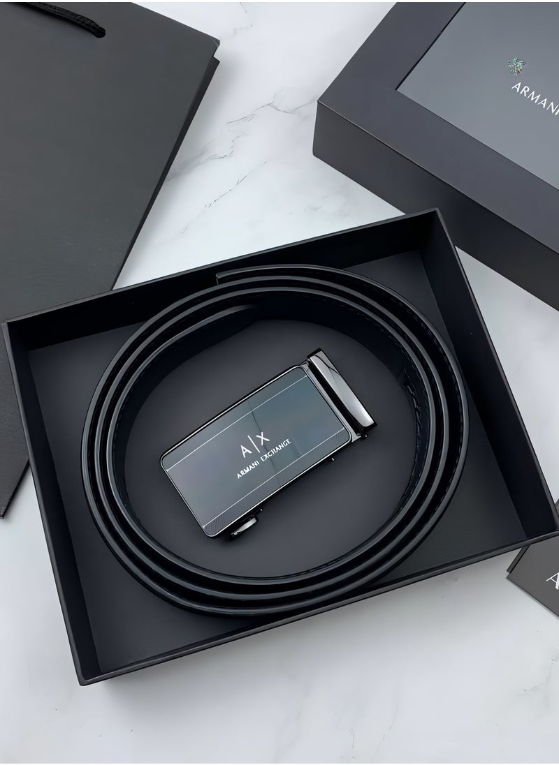 AX Black Leather Belt For Men