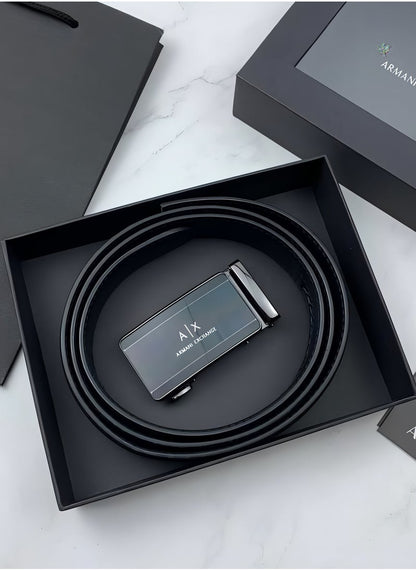 AX Black Leather Belt For Men