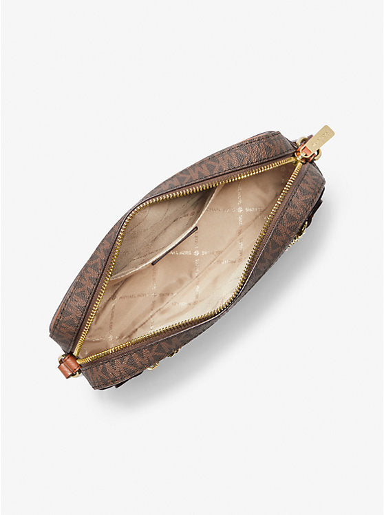 Michael Kors Signature Logo Crossbody Bag with Gold Chain Strap – Brown