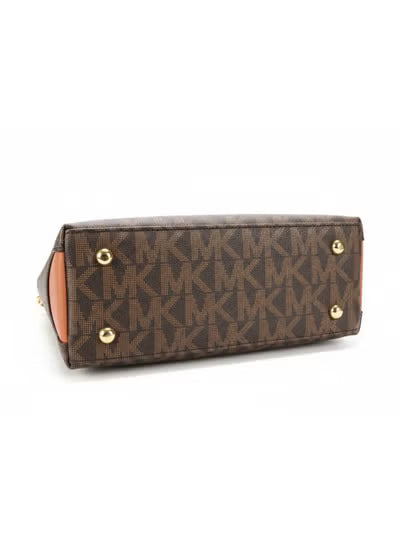 Michael Kors Women's Monogram Tote Bag with Chain Handles and Detachable Shoulder Strap - Brown/Camel #0059